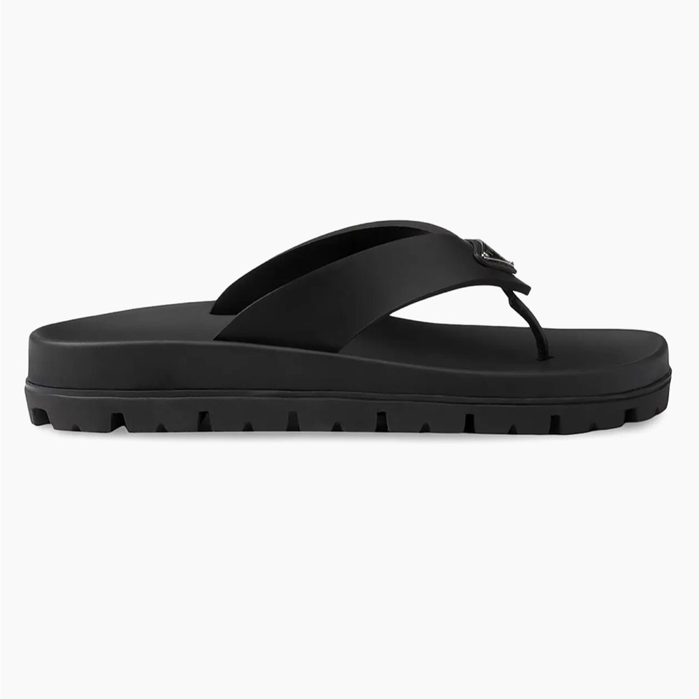 Prada Black Logo Triangle Rubber Thong Sandals - Picture 3 of 10